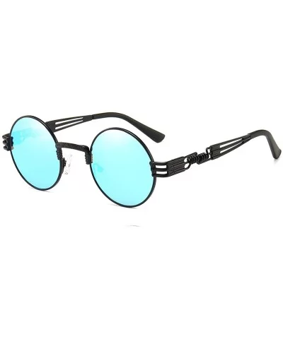 John Lennon Round Sunglasses Steampunk Metal Frame - Blue Lens/Black Frame - CP18ZH8WT8H $17.18 Goggle