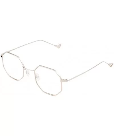 Small Modern Geometric Hexagonal Metal Frames Colored Flat Lens Sunglasses - Clear/Silver - CJ186WC2DAG $18.07 Oversized