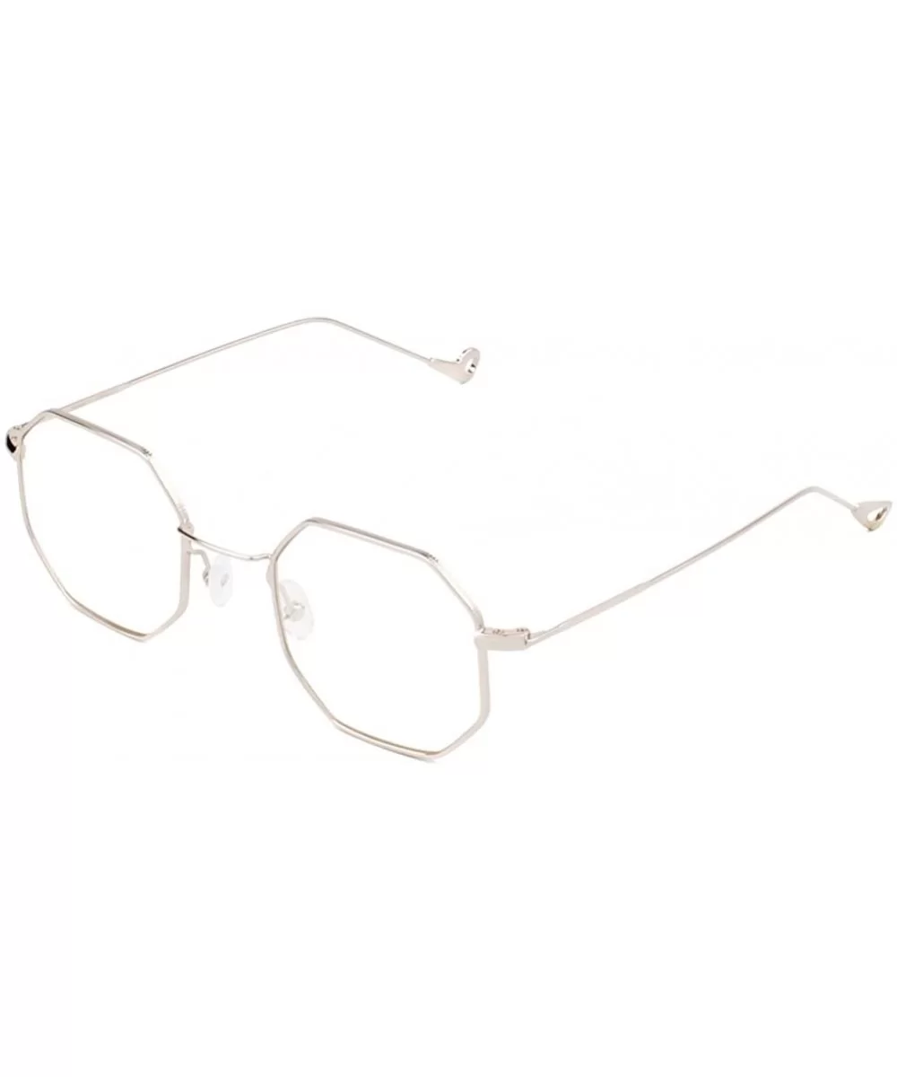 Small Modern Geometric Hexagonal Metal Frames Colored Flat Lens Sunglasses - Clear/Silver - CJ186WC2DAG $18.07 Oversized