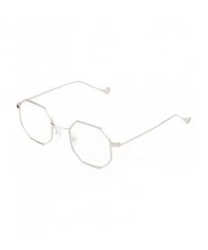 Small Modern Geometric Hexagonal Metal Frames Colored Flat Lens Sunglasses - Clear/Silver - CJ186WC2DAG $18.07 Oversized