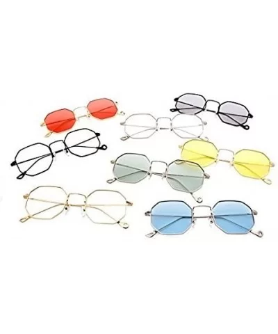 Small Modern Geometric Hexagonal Metal Frames Colored Flat Lens Sunglasses - Clear/Silver - CJ186WC2DAG $18.07 Oversized