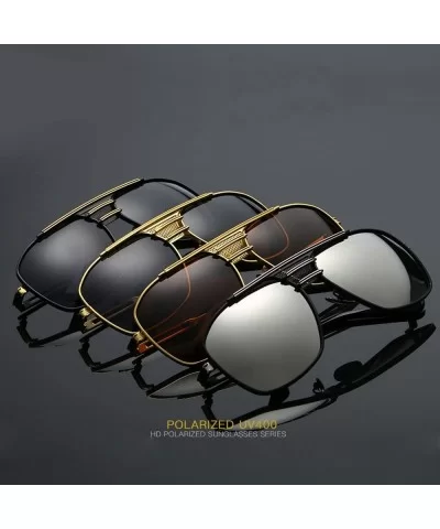 Retro Oversized Polarized Pilot Sunglasses For Men UV400 Protection Lenses Metal Frame - 4 - C1183GQ26A7 $10.21 Square