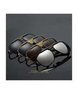 Retro Oversized Polarized Pilot Sunglasses For Men UV400 Protection Lenses Metal Frame - 4 - C1183GQ26A7 $10.21 Square