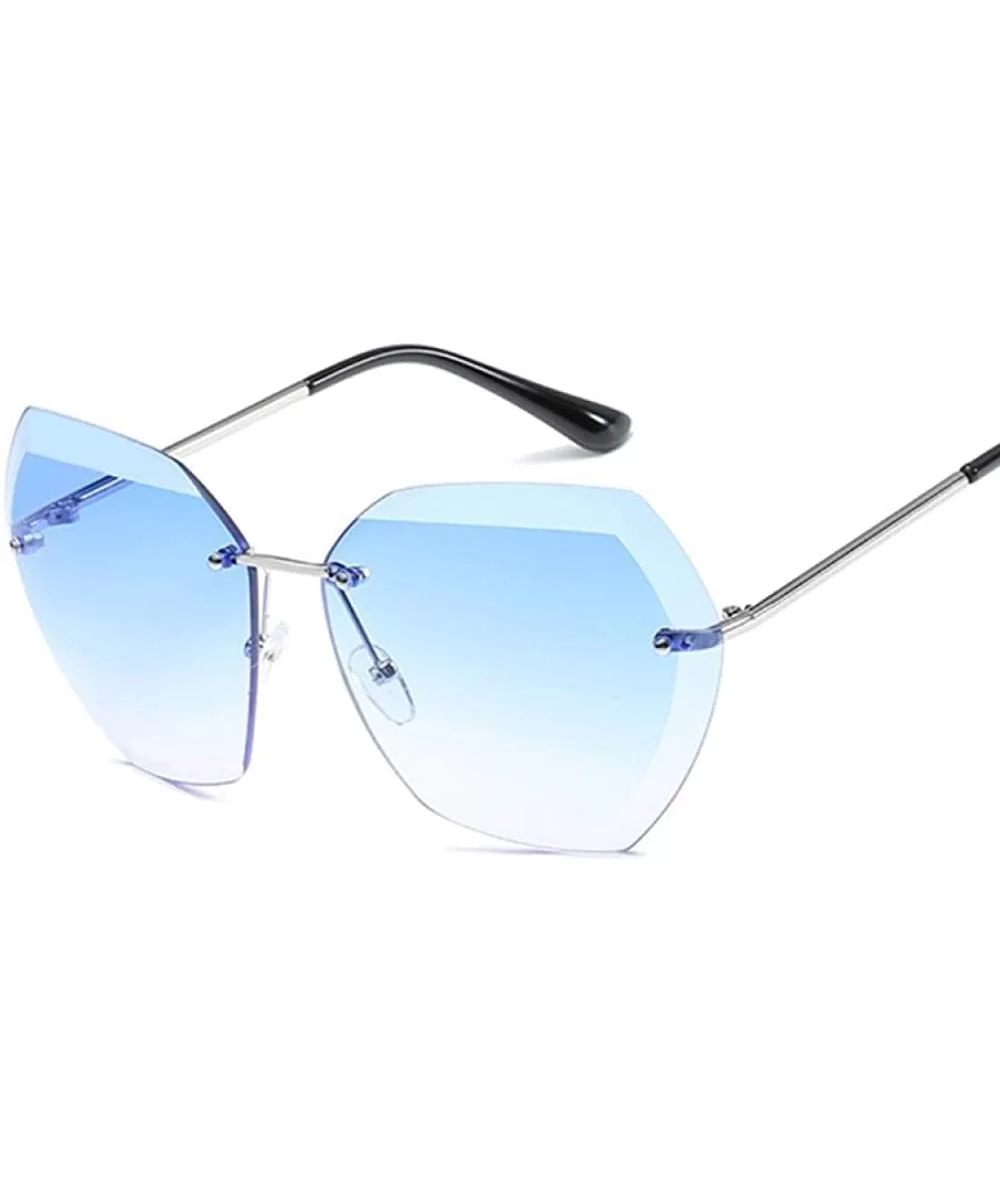 Pink Gradient Rimless Sunglasses For Women Oversized Eyewear New Transparent - Blue - CH18Y2QYHQ4 $5.41 Rimless