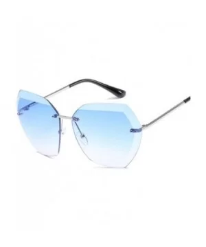 Pink Gradient Rimless Sunglasses For Women Oversized Eyewear New Transparent - Blue - CH18Y2QYHQ4 $5.41 Rimless