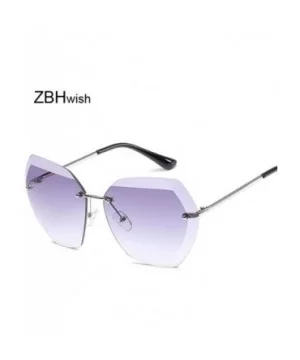 Pink Gradient Rimless Sunglasses For Women Oversized Eyewear New Transparent - Blue - CH18Y2QYHQ4 $5.41 Rimless