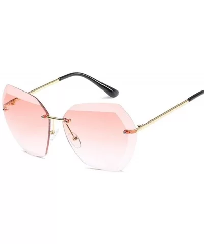 Pink Gradient Rimless Sunglasses For Women Oversized Eyewear New Transparent - Blue - CH18Y2QYHQ4 $5.41 Rimless