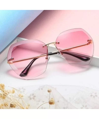 Pink Gradient Rimless Sunglasses For Women Oversized Eyewear New Transparent - Blue - CH18Y2QYHQ4 $5.41 Rimless