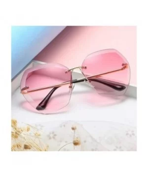 Pink Gradient Rimless Sunglasses For Women Oversized Eyewear New Transparent - Blue - CH18Y2QYHQ4 $5.41 Rimless