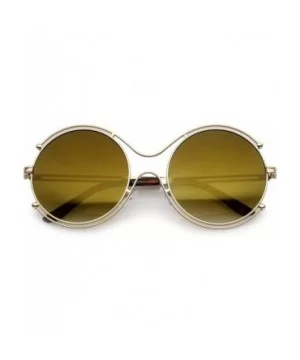 Oversize Wire Rimmed Temple Cutout Colored Mirror Round Sunglasses 58mm - Gold / Gold Mirror - CW12OBTC6UP $6.74 Oversized