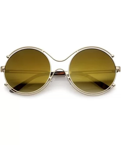 Oversize Wire Rimmed Temple Cutout Colored Mirror Round Sunglasses 58mm - Gold / Gold Mirror - CW12OBTC6UP $6.74 Oversized