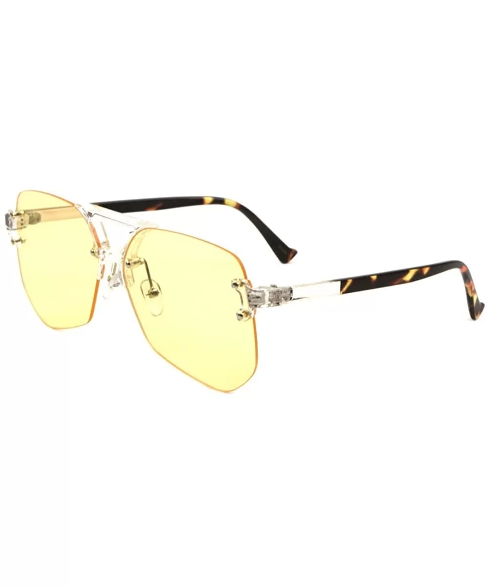 Crystal Color Frame Rimless Geometric Aviator Sunglasses - Yellow Demi - CS190MM4929 $11.62 Aviator