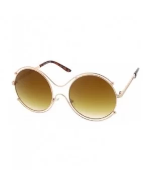 Oversize Wire Rimmed Temple Cutout Colored Mirror Round Sunglasses 58mm - Gold / Gold Mirror - CW12OBTC6UP $6.74 Oversized