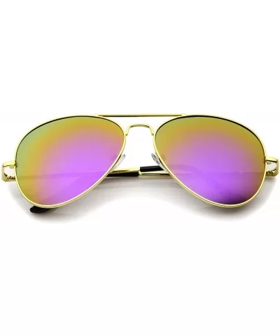 Classic Metal Frame Spring Hinges Color Mirror Lens Aviator Sunglasses 56mm - Gold / Purple Mirror - CE12K7KB57B $8.40 Aviator