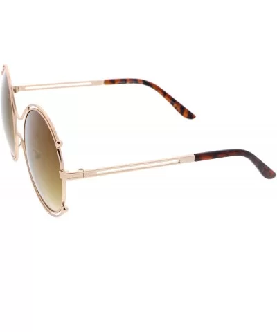 Oversize Wire Rimmed Temple Cutout Colored Mirror Round Sunglasses 58mm - Gold / Gold Mirror - CW12OBTC6UP $6.74 Oversized