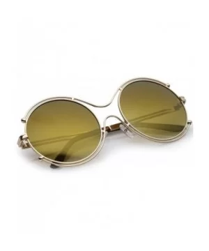 Oversize Wire Rimmed Temple Cutout Colored Mirror Round Sunglasses 58mm - Gold / Gold Mirror - CW12OBTC6UP $6.74 Oversized