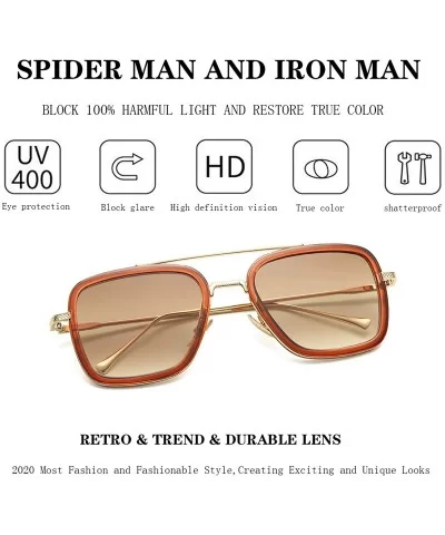 Tony Stark Sunglasses for Men Women Square Metal Frame - Iron Man and Spider-Man Vintage Sun Glasses - C21948SNSY7 $8.45 Square