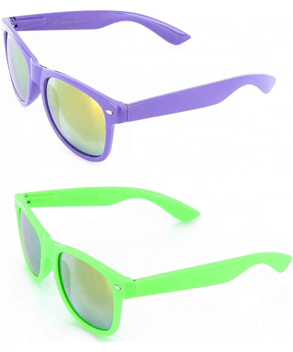 Neon Retro Sunglasses Color Mirror Lens for Men Women - Green/Purple - CY18YTLE3LD $5.02 Aviator