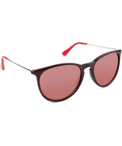 Classic Round Sunglasses for Women UV400 Lens Vintage Retro Glasses - Shiny Black With Red Lens - CS189T2DMAX $6.54 Round