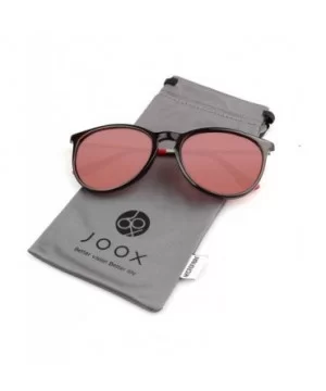 Classic Round Sunglasses for Women UV400 Lens Vintage Retro Glasses - Shiny Black With Red Lens - CS189T2DMAX $6.54 Round