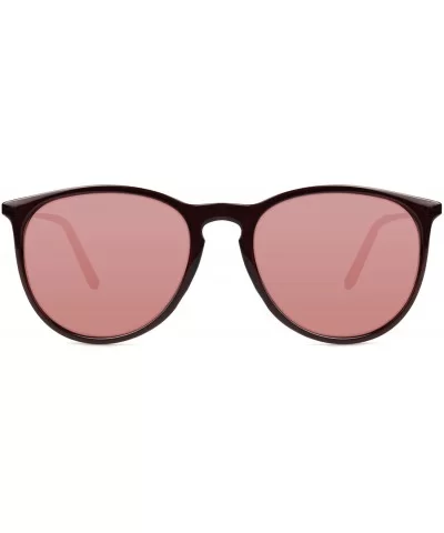 Classic Round Sunglasses for Women UV400 Lens Vintage Retro Glasses - Shiny Black With Red Lens - CS189T2DMAX $6.54 Round