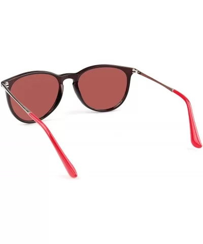 Classic Round Sunglasses for Women UV400 Lens Vintage Retro Glasses - Shiny Black With Red Lens - CS189T2DMAX $6.54 Round