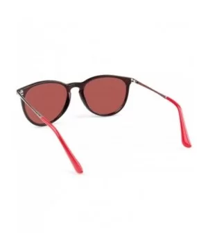 Classic Round Sunglasses for Women UV400 Lens Vintage Retro Glasses - Shiny Black With Red Lens - CS189T2DMAX $6.54 Round