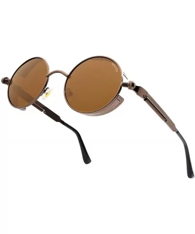 Round Steampunk Sunglasses for Women Men Vintage Retro Circle Metal Frame Eyewear Shades - CR1972RM94Q $8.93 Round