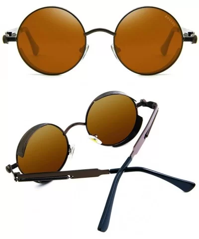 Round Steampunk Sunglasses for Women Men Vintage Retro Circle Metal Frame Eyewear Shades - CR1972RM94Q $8.93 Round