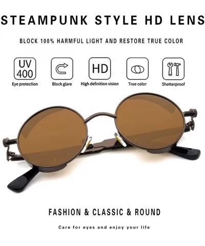 Round Steampunk Sunglasses for Women Men Vintage Retro Circle Metal Frame Eyewear Shades - CR1972RM94Q $8.93 Round