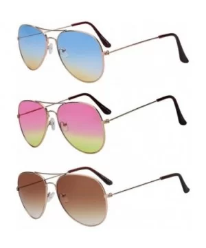 3 Pairs Classic Aviator Sunglasses Two Tone Color Lens Gold Metal Frame - .Blue-pink-brown - CX18NLOQ06E $7.09 Aviator