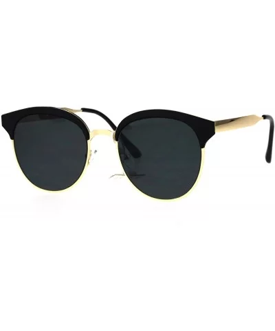 Womens Metal Half Horn Rim Retro Flat Panel Color Mirror Lens Sunglasses - Black - CD17YDQHW05 $7.10 Round