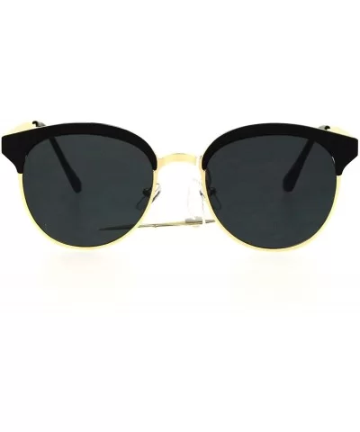 Womens Metal Half Horn Rim Retro Flat Panel Color Mirror Lens Sunglasses - Black - CD17YDQHW05 $7.10 Round