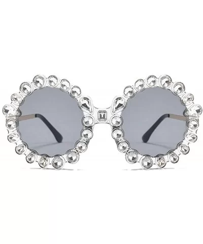 2019 new personality trend street shooting round frame with diamonds ladies sunglasses - White Mercury - CK18L80MY5A $8.26 Round