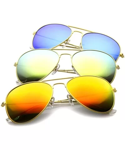 Premium Flash Mirror Lens Aviator Sunglasses (Nickel Plated Metal Frame) - 3-pack Gold - Blue/Red/Sun - CI12CIGLJMN $29.27 Ov...