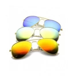 Premium Flash Mirror Lens Aviator Sunglasses (Nickel Plated Metal Frame) - 3-pack Gold - Blue/Red/Sun - CI12CIGLJMN $29.27 Ov...