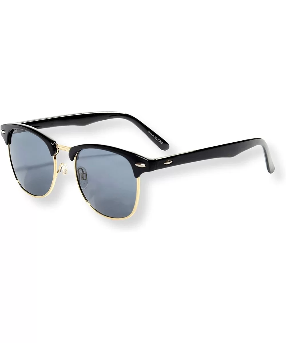 Classic Half Frame Polarized Semi-Rimless Sunglasses (NEERD) - Shiny Black - CY186H35EC5 $8.75 Semi-rimless