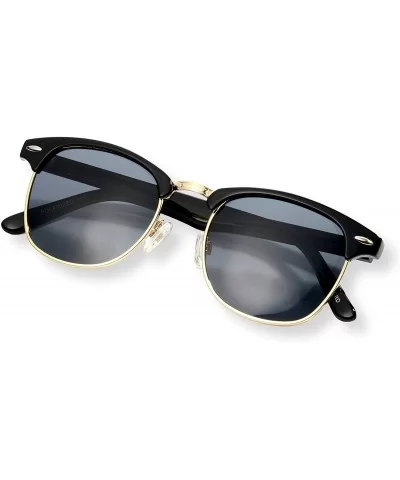 Classic Half Frame Polarized Semi-Rimless Sunglasses (NEERD) - Shiny Black - CY186H35EC5 $8.75 Semi-rimless