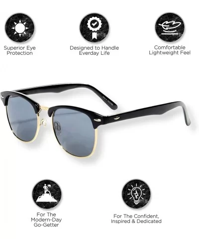 Classic Half Frame Polarized Semi-Rimless Sunglasses (NEERD) - Shiny Black - CY186H35EC5 $8.75 Semi-rimless