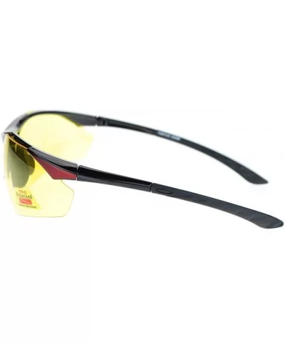 Mens Biker Polarized Yellow Lens Night Riding Half Rim Motorcycle Glasses - Black Red - C711YAXLS23 $7.78 Sport