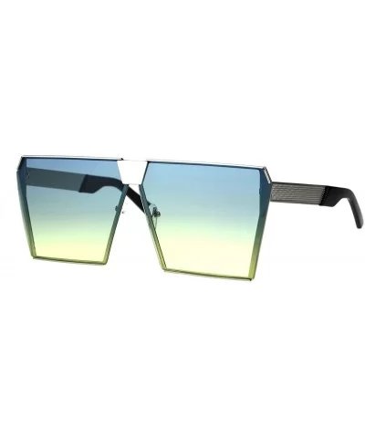 Oceanic Color Gradient Lens Futuristic Squared Metal Racer Sunglasses - Blue Yellow - CH185NNEWH6 $11.28 Rectangular