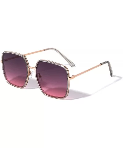 Double Rim Flat Metal Frame Square Sunglasses - Smoke Purple - C31995Q76RE $11.11 Square