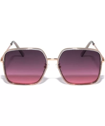 Double Rim Flat Metal Frame Square Sunglasses - Smoke Purple - C31995Q76RE $11.11 Square