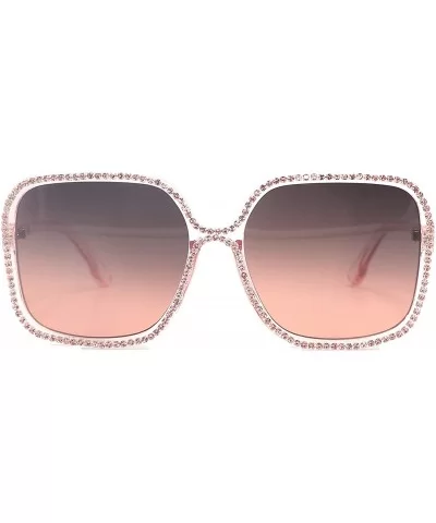 Oversized Square Sunglasses For Women Rhinestone Crystal Bling UV400 Glasses - CE197KY0SHG $10.56 Oversized