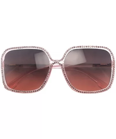 Oversized Square Sunglasses For Women Rhinestone Crystal Bling UV400 Glasses - CE197KY0SHG $10.56 Oversized