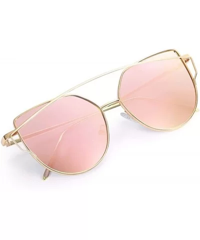 Cat eye Brand Sunglasses Women Designer Mirror Flat Rose Gold Vintage Metal Reflective Sunglasses Women - C3 - CM190L0G94I $2...