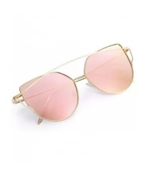 Cat eye Brand Sunglasses Women Designer Mirror Flat Rose Gold Vintage Metal Reflective Sunglasses Women - C3 - CM190L0G94I $2...