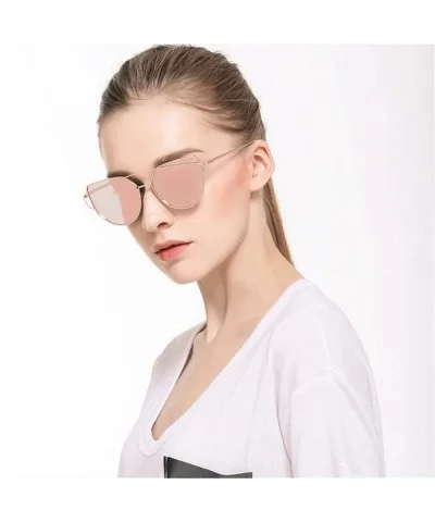 Cat eye Brand Sunglasses Women Designer Mirror Flat Rose Gold Vintage Metal Reflective Sunglasses Women - C3 - CM190L0G94I $2...