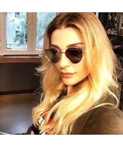 Cat eye Brand Sunglasses Women Designer Mirror Flat Rose Gold Vintage Metal Reflective Sunglasses Women - C3 - CM190L0G94I $2...