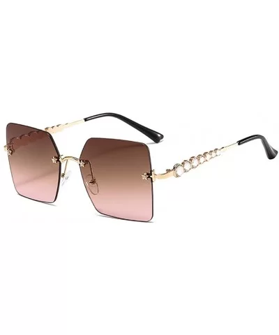 Luxury Square Rimless Sunglasses Women-Owersized Lens Metal Frame Shade Glasses - G - CF190ED6YSO $30.61 Square